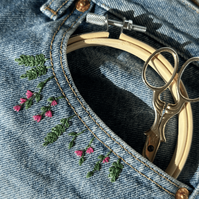 Kit de broderie florale DIY – motifs de fleurs à broder sur jean et vêtements