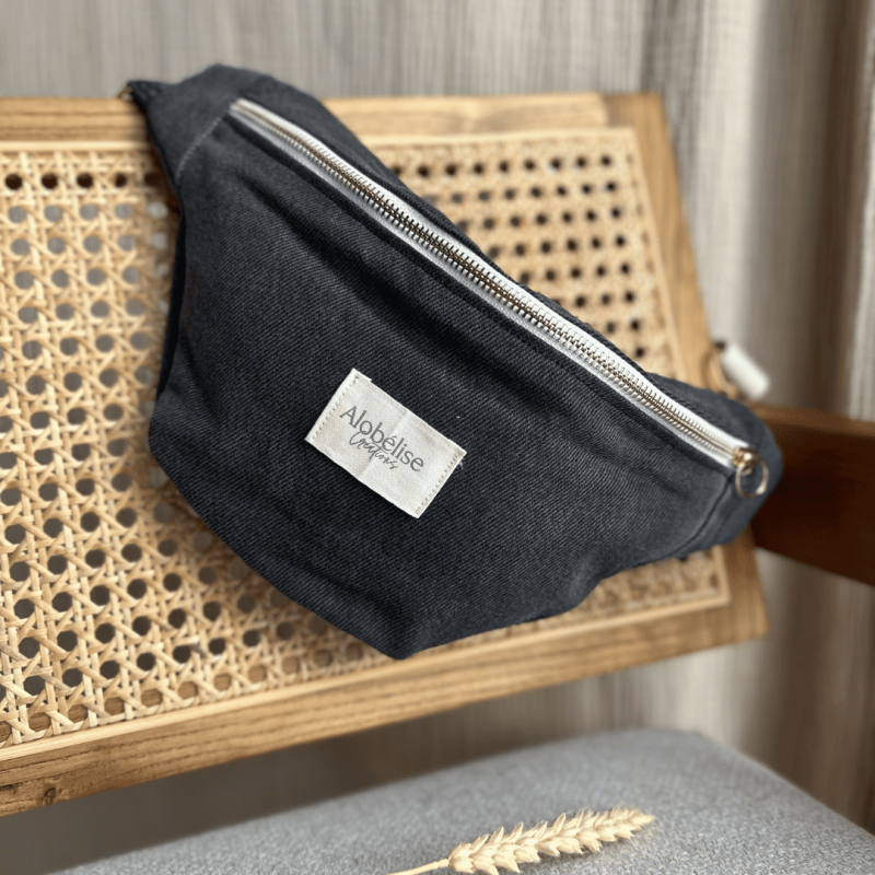 Sac Banane Denim Upcyclé Noir - Alobélise Créations